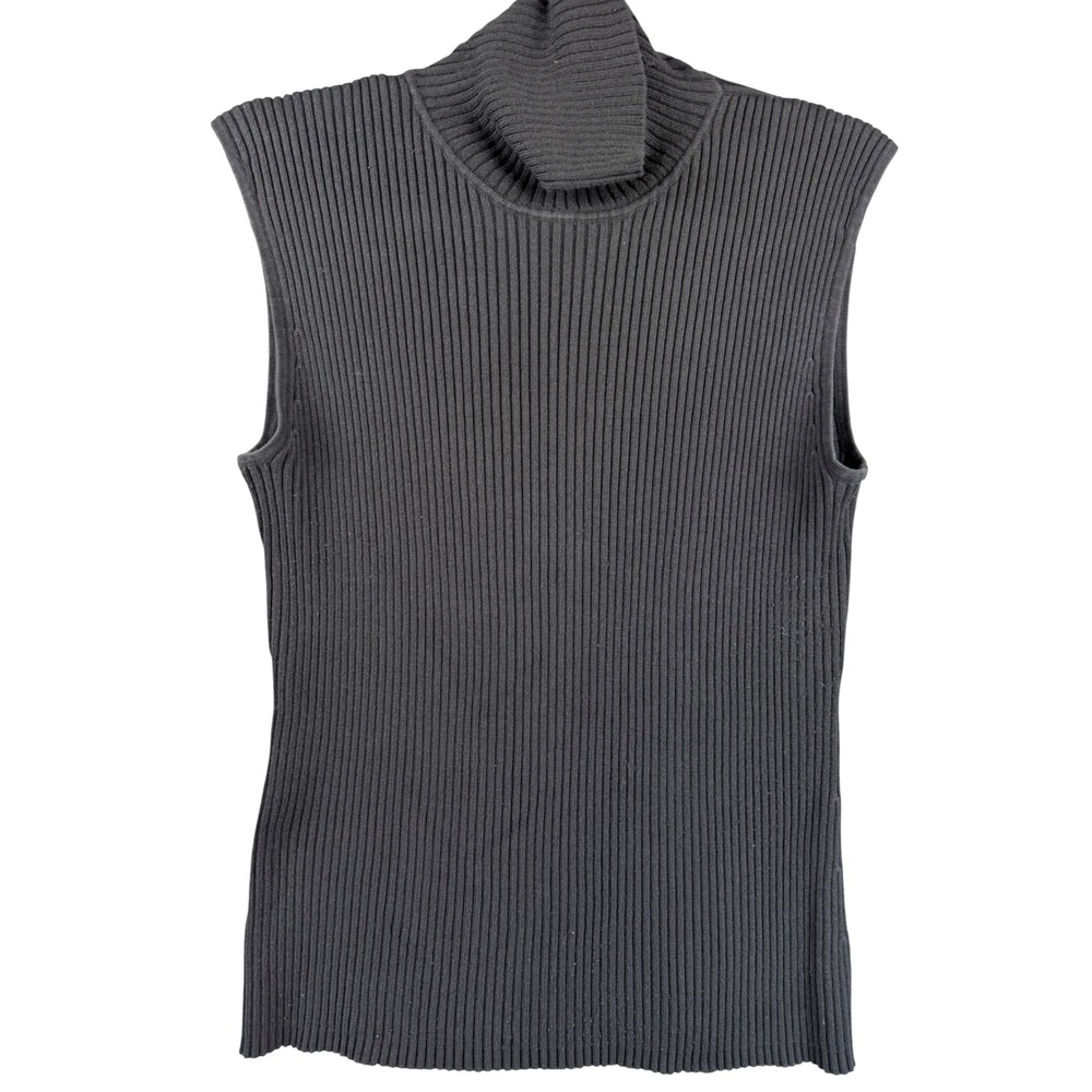 Chicos Womens Silk Blend Ribbed Sleeveless Turtleneck Sweater Gray Size 2 Large